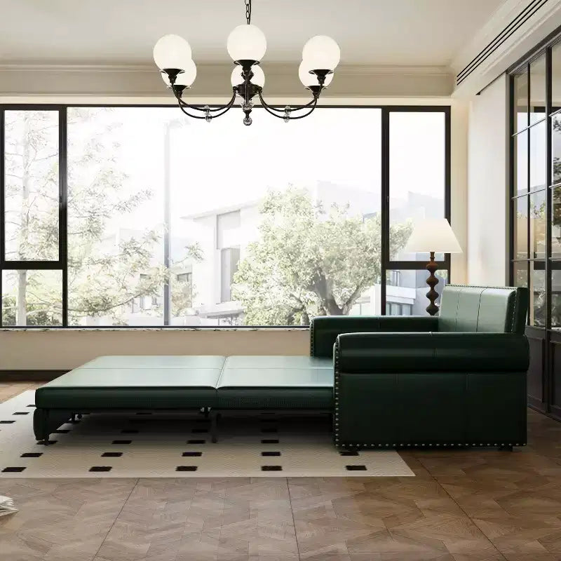 MAYEERTY 93.7 Canapé-lit escamotable King size, canapé-lit convertible 3-en-1 en similicuir avec garniture cloutée et accoudoirs roulés vert