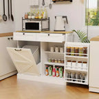 Meuble Poubelle Inclinable, Meuble Poubelle Caché pour Cuisine, Meuble Poubelle Coulissant avec Rangement, Meuble Poubelle avec 2 Tiroirs Blanc