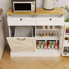 Meuble Poubelle Inclinable, Meuble Poubelle Caché pour Cuisine, Meuble Poubelle Coulissant avec Rangement, Meuble Poubelle avec 2 Tiroirs Blanc