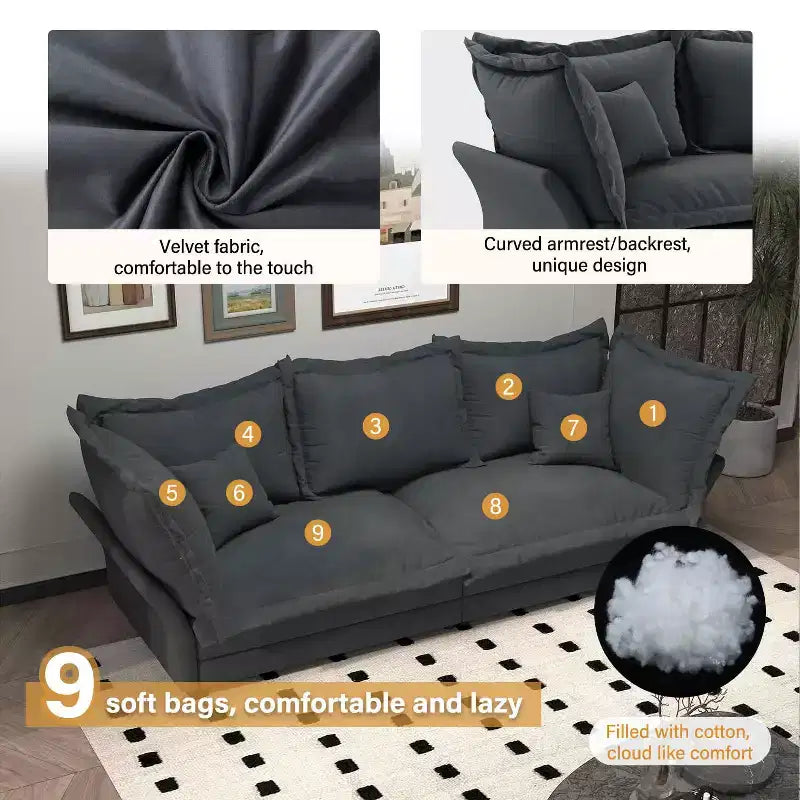 MAYEERTY 90.55 Canapé moderne rembourré confortable Cloud Couch, Canapés à assise profonde avec plusieurs grands coussins de canapé gris
