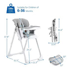 Chaise Haute Bébé, Hauteur et Inclinaison Réglables Chaise Haute Pliable avec Plateau Amovible - Siège Bébé Multifonctionnel Facile à Nettoyer