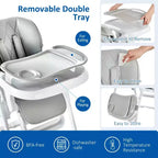 Chaise Haute Bébé, Hauteur et Inclinaison Réglables Chaise Haute Pliable avec Plateau Amovible - Siège Bébé Multifonctionnel Facile à Nettoyer