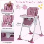 Chaise Haute Bébé, Hauteur et Inclinaison Réglables Chaise Haute Pliable avec Plateau Amovible - Siège Bébé Multifonctionnel Facile à Nettoyer