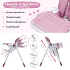 Chaise Haute Bébé, Hauteur et Inclinaison Réglables Chaise Haute Pliable avec Plateau Amovible - Siège Bébé Multifonctionnel Facile à Nettoyer