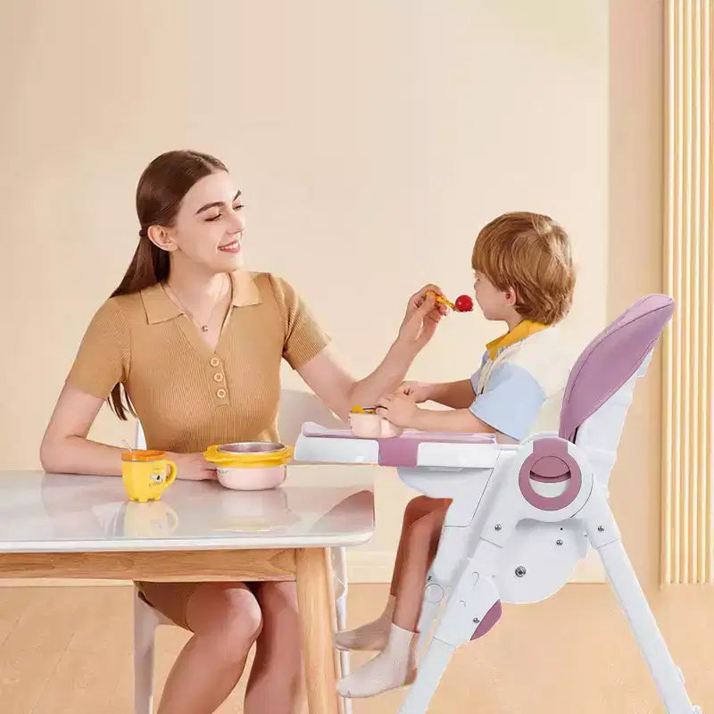 Chaise Haute Bébé, Hauteur et Inclinaison Réglables Chaise Haute Pliable avec Plateau Amovible - Siège Bébé Multifonctionnel Facile à Nettoyer