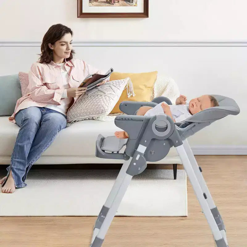 Chaise Haute Bébé, Hauteur et Inclinaison Réglables Chaise Haute Pliable avec Plateau Amovible - Siège Bébé Multifonctionnel Facile à Nettoyer
