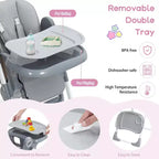 Chaise Haute Bébé, Hauteur et Inclinaison Réglables Chaise Haute Pliable avec Plateau Amovible - Siège Bébé Multifonctionnel Facile à Nettoyer