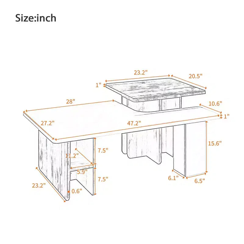 JVNOXK47.20 Lot de 2 tables basses gigognes style Campagne, Table basse rectangulaire pour salon, Ensemble de tables basses finition bois, Petites tables basses