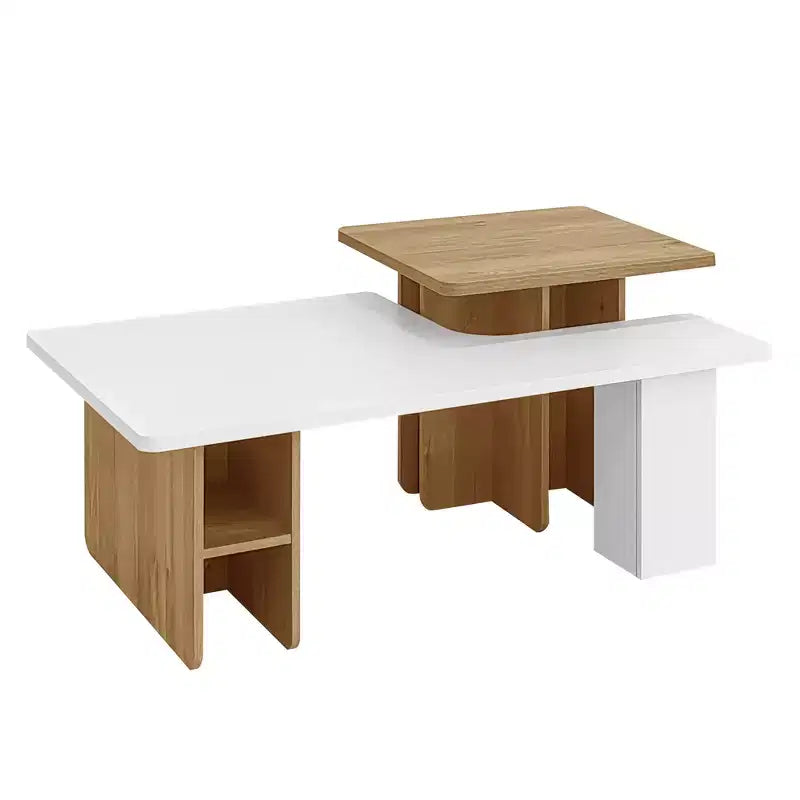JVNOXK47.20 Lot de 2 tables basses gigognes style Campagne, Table basse rectangulaire pour salon, Ensemble de tables basses finition bois, Petites tables basses