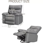 Fauteuil inclinable surdimensionné avec chauffage et massage Fauteuil pivotant et berçant extra large en cuir PU avec pochette latérale pour salon, chambre de bébé