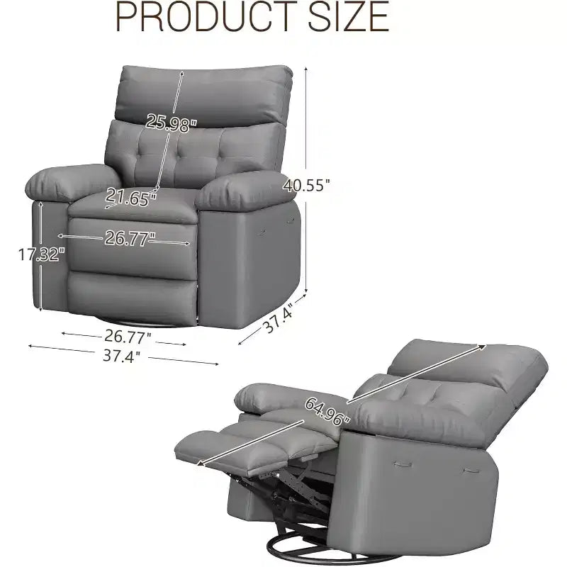 Fauteuil inclinable surdimensionné avec chauffage et massage Fauteuil pivotant et berçant extra large en cuir PU avec pochette latérale pour salon, chambre de bébé