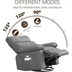 Fauteuil inclinable surdimensionné avec chauffage et massage Fauteuil pivotant et berçant extra large en cuir PU avec pochette latérale pour salon, chambre de bébé