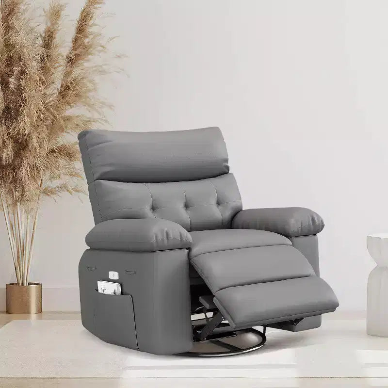 Fauteuil inclinable surdimensionné avec chauffage et massage Fauteuil pivotant et berçant extra large en cuir PU avec pochette latérale pour salon, chambre de bébé