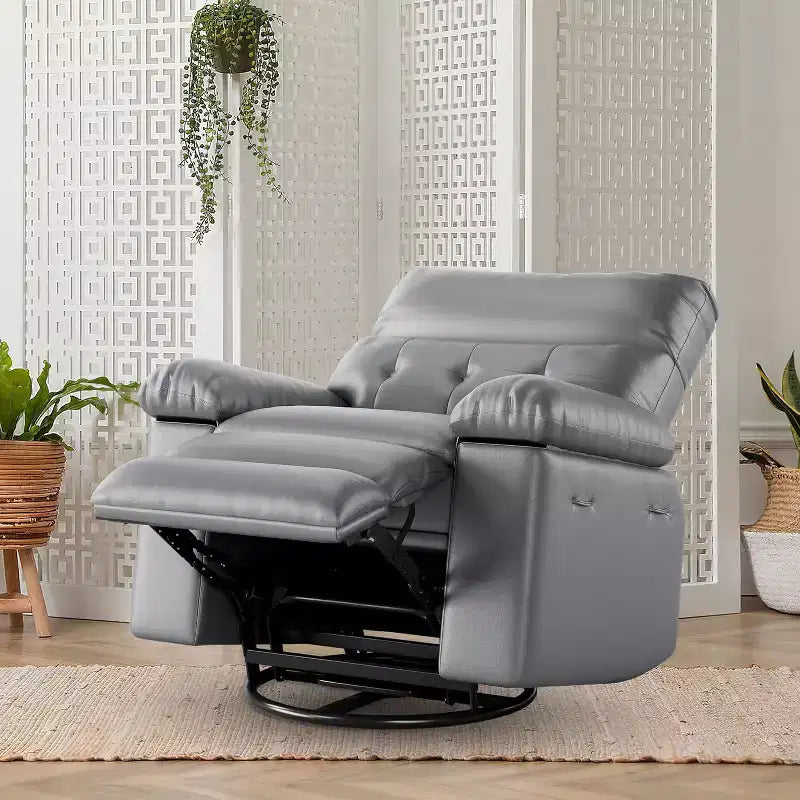 Fauteuil inclinable surdimensionné avec chauffage et massage Fauteuil pivotant et berçant extra large en cuir PU avec pochette latérale pour salon, chambre de bébé