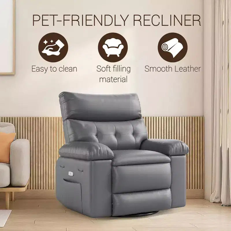 Fauteuil inclinable surdimensionné avec chauffage et massage Fauteuil pivotant et berçant extra large en cuir PU avec pochette latérale pour salon, chambre de bébé