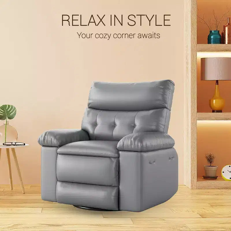 Fauteuil inclinable surdimensionné avec chauffage et massage Fauteuil pivotant et berçant extra large en cuir PU avec pochette latérale pour salon, chambre de bébé