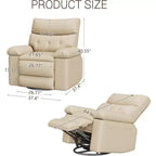 Fauteuil inclinable surdimensionné avec chauffage et massage Fauteuil pivotant et berçant extra large en cuir PU avec pochette latérale pour salon, chambre de bébé
