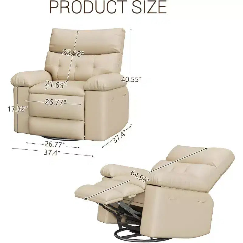 Fauteuil inclinable surdimensionné avec chauffage et massage Fauteuil pivotant et berçant extra large en cuir PU avec pochette latérale pour salon, chambre de bébé