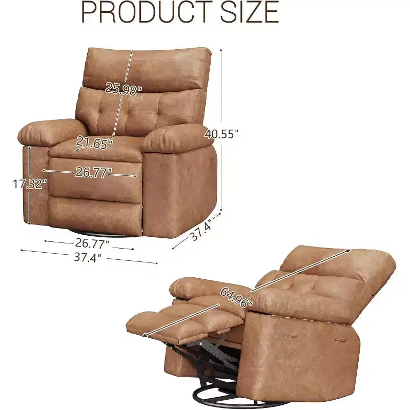 Fauteuil inclinable surdimensionné avec chauffage et massage Fauteuil pivotant et berçant extra large en cuir PU avec pochette latérale pour salon, chambre de bébé