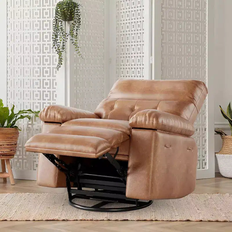 Fauteuil inclinable surdimensionné avec chauffage et massage Fauteuil pivotant et berçant extra large en cuir PU avec pochette latérale pour salon, chambre de bébé