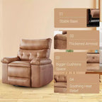 Fauteuil inclinable surdimensionné avec chauffage et massage Fauteuil pivotant et berçant extra large en cuir PU avec pochette latérale pour salon, chambre de bébé