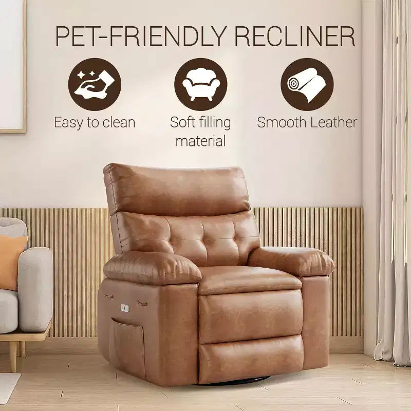 Fauteuil inclinable surdimensionné avec chauffage et massage Fauteuil pivotant et berçant extra large en cuir PU avec pochette latérale pour salon, chambre de bébé