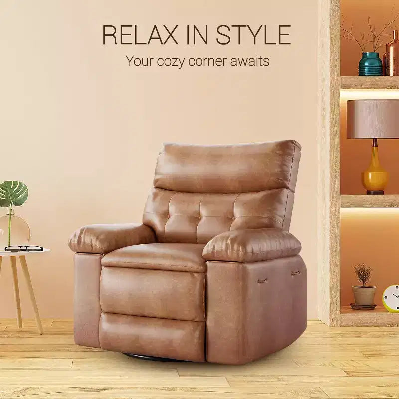 Fauteuil inclinable surdimensionné avec chauffage et massage Fauteuil pivotant et berçant extra large en cuir PU avec pochette latérale pour salon, chambre de bébé