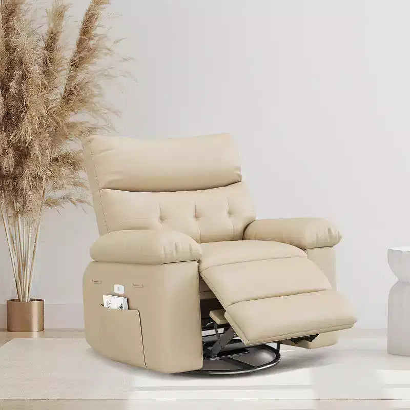 Fauteuil inclinable surdimensionné avec chauffage et massage Fauteuil pivotant et berçant extra large en cuir PU avec pochette latérale pour salon, chambre de bébé