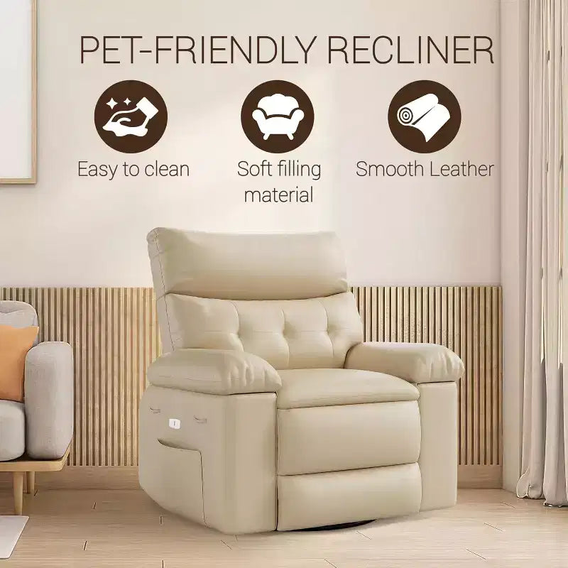 Fauteuil inclinable surdimensionné avec chauffage et massage Fauteuil pivotant et berçant extra large en cuir PU avec pochette latérale pour salon, chambre de bébé