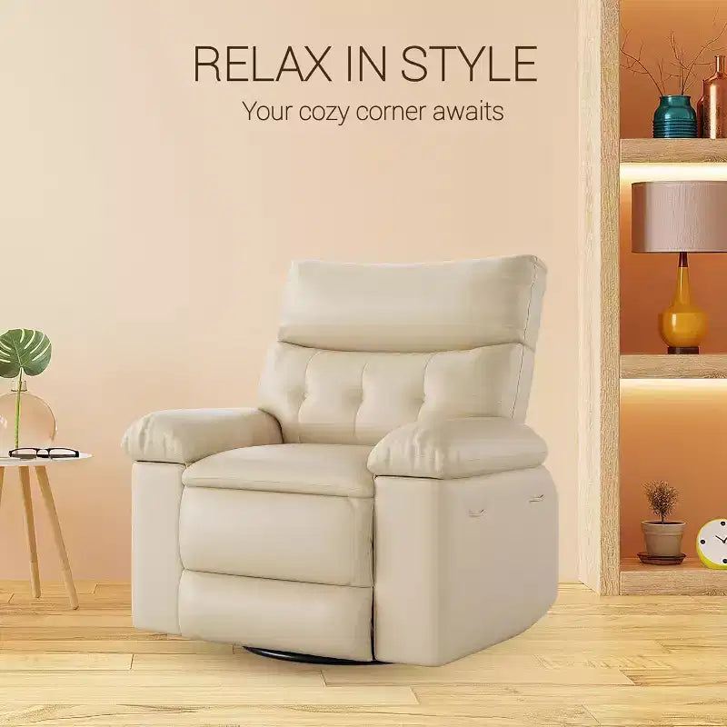 Fauteuil inclinable surdimensionné avec chauffage et massage Fauteuil pivotant et berçant extra large en cuir PU avec pochette latérale pour salon, chambre de bébé