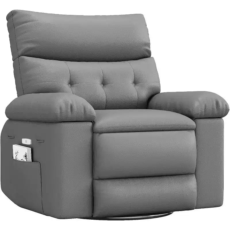 Fauteuil inclinable surdimensionné avec chauffage et massage Fauteuil pivotant et berçant extra large en cuir PU avec pochette latérale pour salon, chambre de bébé