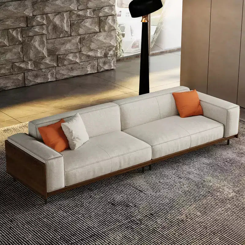 Canapé en tissu Luck Live de style moderne du milieu du siècle avec cadre en bois massif, revêtement respirant en coton-lin, coussins en mousse haute densité, pieds en métal