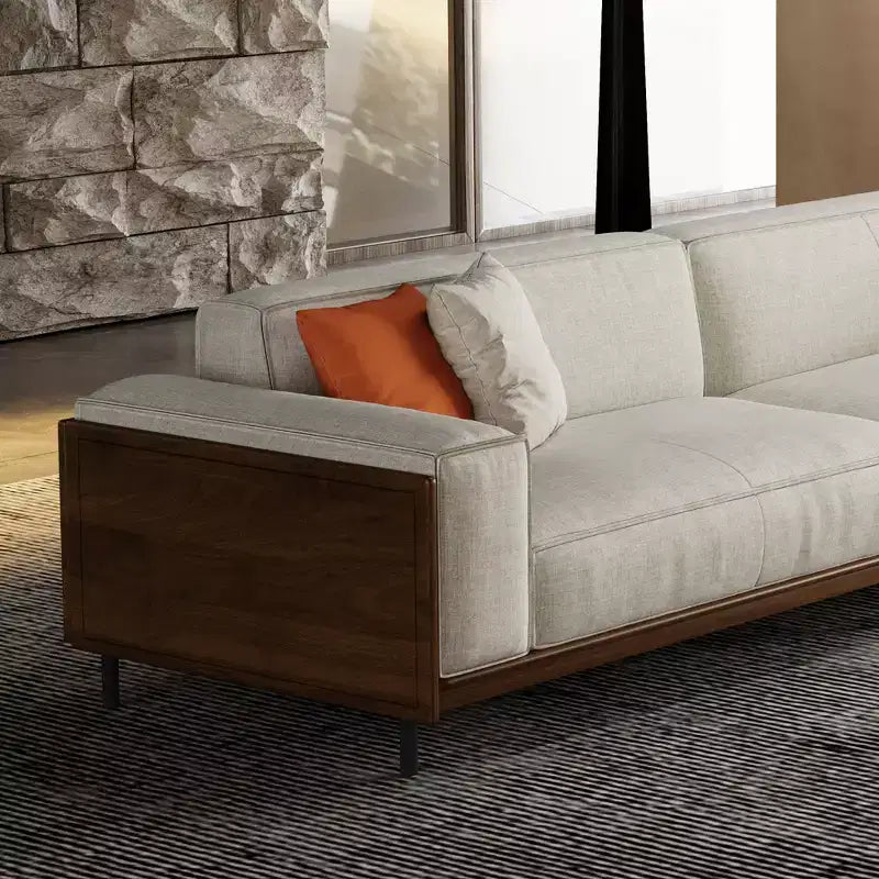Canapé en tissu Luck Live de style moderne du milieu du siècle avec cadre en bois massif, revêtement respirant en coton-lin, coussins en mousse haute densité, pieds en métal