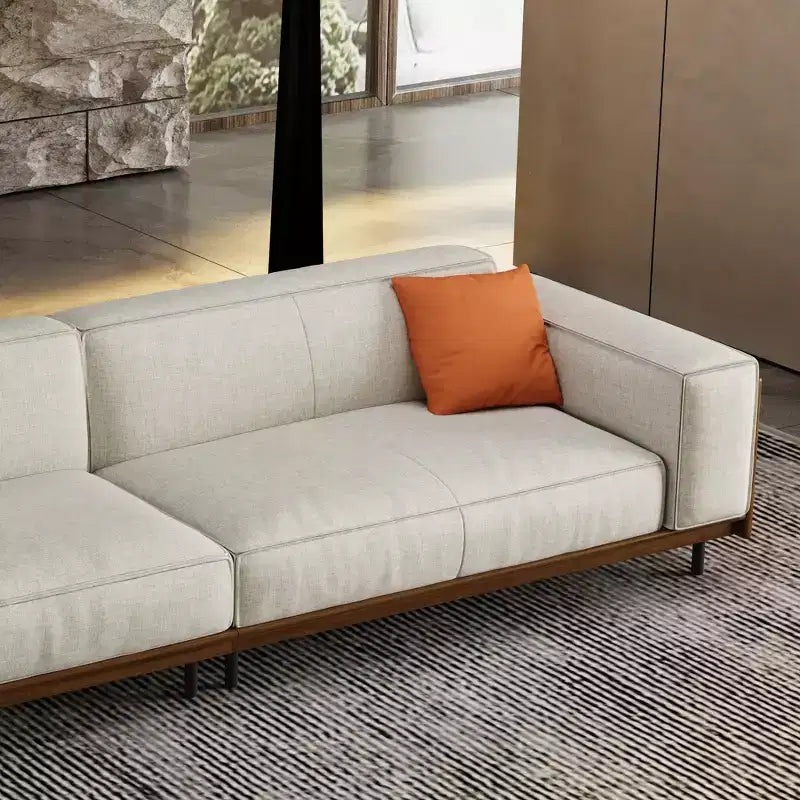 Canapé en tissu Luck Live de style moderne du milieu du siècle avec cadre en bois massif, revêtement respirant en coton-lin, coussins en mousse haute densité, pieds en métal