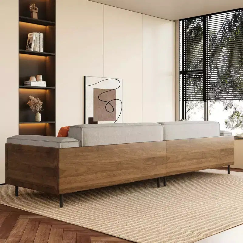 Canapé en tissu Luck Live de style moderne du milieu du siècle avec cadre en bois massif, revêtement respirant en coton-lin, coussins en mousse haute densité, pieds en métal
