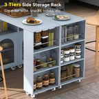 Dessertes de cuisine roulantes avec roues, prise de courant, lumière LED, porte-épices, porte en verre cannelé, rangement mobile style ferme pour salle à manger