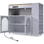 Dessertes de cuisine roulantes avec roues, prise de courant, lumière LED, porte-épices, porte en verre cannelé, rangement mobile style ferme pour salle à manger
