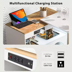 Dessertes de cuisine roulantes avec roues, prise de courant, lumière LED, porte-épices, porte en verre cannelé, rangement mobile style ferme pour salle à manger