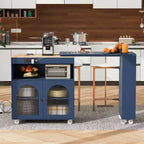 Dessertes de cuisine roulantes avec roues, prise de courant, lumière LED, porte-épices, porte en verre cannelé, rangement mobile style ferme pour salle à manger