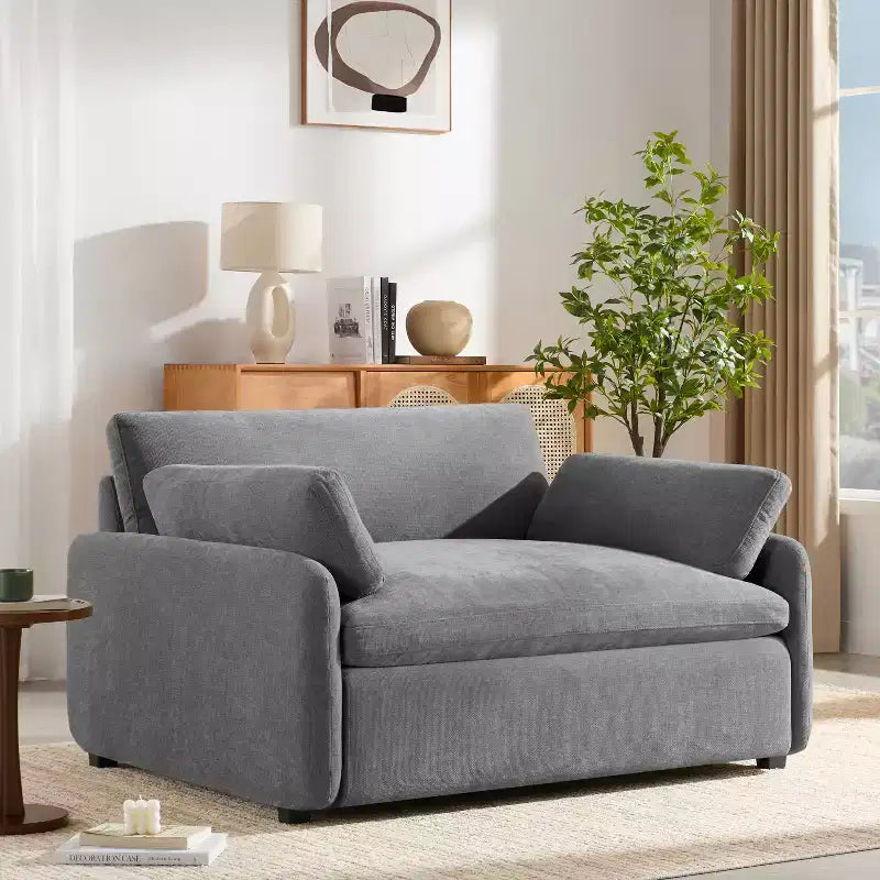 Fauteuil d'appoint moderne surdimensionné GDFStudio Oliver en chenille avec assise profonde extra-large et oreillers