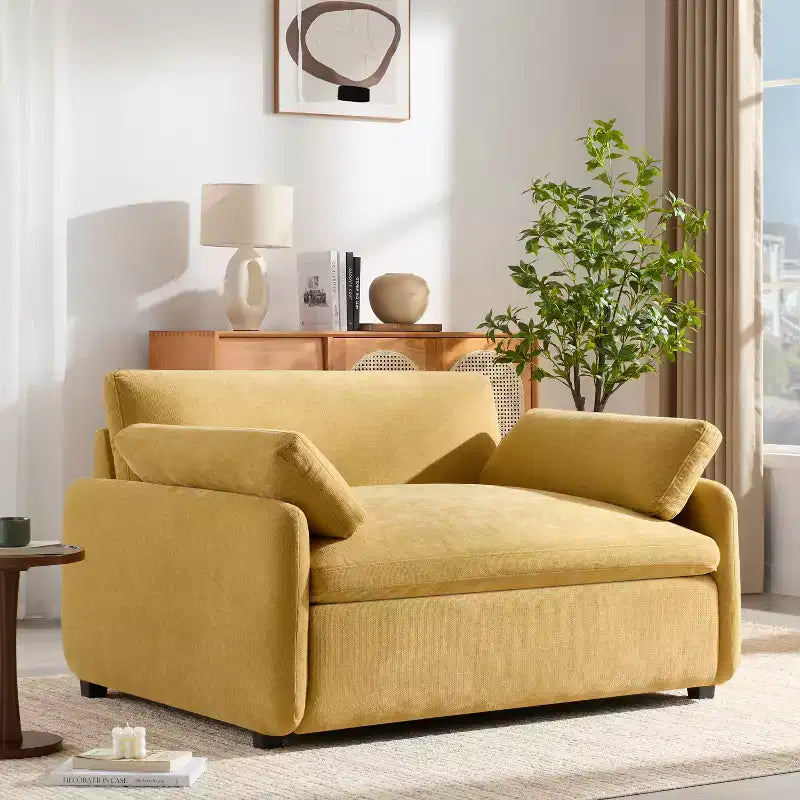 Fauteuil d'appoint moderne surdimensionné GDFStudio Oliver en chenille avec assise profonde extra-large et oreillers
