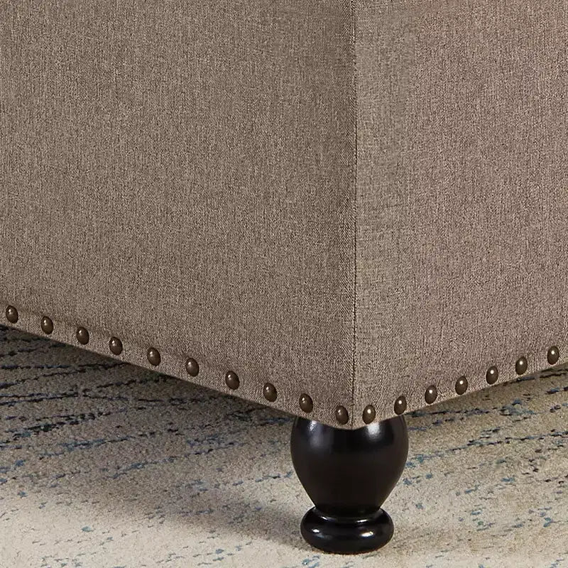 TUYOHW 30 Grand Pouf de Rangement Design capitonné, Repose-Pieds rembourré en Lin Doux pour Salon, Rivets décoratifs, Capacité de 136 kg