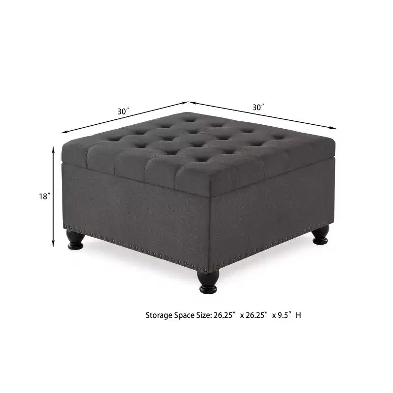 TUYOHW 30 Grand Pouf de Rangement Design capitonné, Repose-Pieds rembourré en Lin Doux pour Salon, Rivets décoratifs, Capacité de 136 kg
