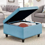 TUYOHW 30 Grand Pouf de Rangement Design capitonné, Repose-Pieds rembourré en Lin Doux pour Salon, Rivets décoratifs, Capacité de 136 kg