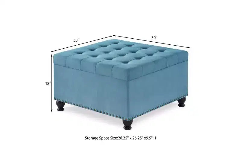 TUYOHW 30 Grand Pouf de Rangement Design capitonné, Repose-Pieds rembourré en Lin Doux pour Salon, Rivets décoratifs, Capacité de 136 kg