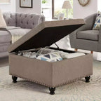 TUYOHW 30 Grand Pouf de Rangement Design capitonné, Repose-Pieds rembourré en Lin Doux pour Salon, Rivets décoratifs, Capacité de 136 kg