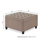 TUYOHW 30 Grand Pouf de Rangement Design capitonné, Repose-Pieds rembourré en Lin Doux pour Salon, Rivets décoratifs, Capacité de 136 kg