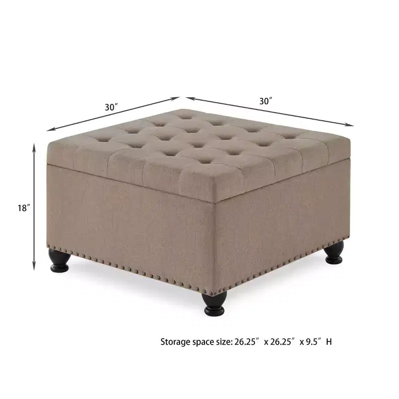 TUYOHW 30 Grand Pouf de Rangement Design capitonné, Repose-Pieds rembourré en Lin Doux pour Salon, Rivets décoratifs, Capacité de 136 kg