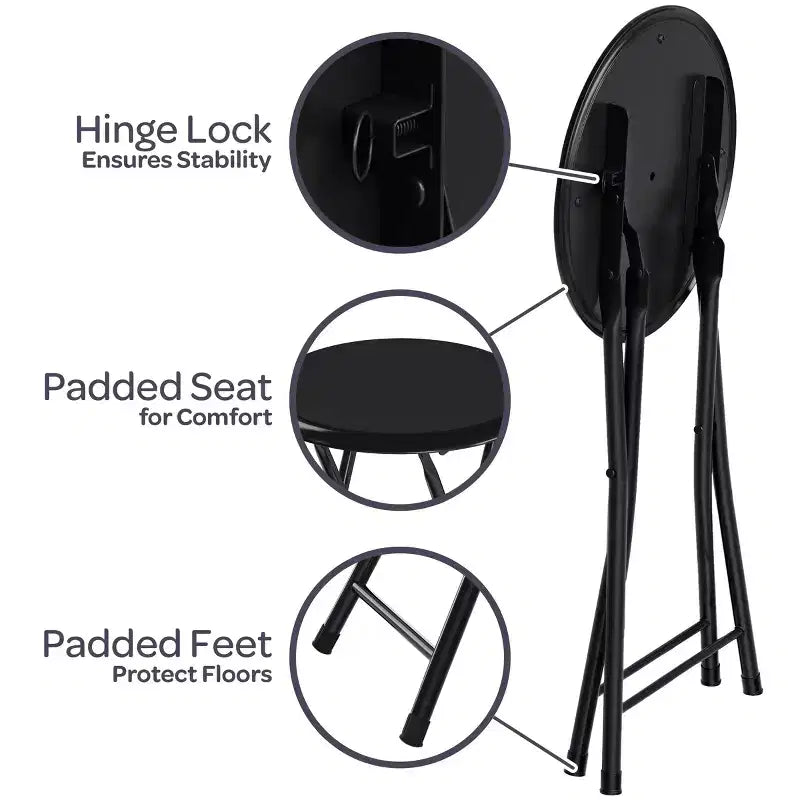 Lot de 2 tabourets de bar pliants Lavish Home, tabourets robustes de 45,7 cm avec capacité de 102 kg et sièges rembourrés pour dortoir, salle de loisirs ou salle de jeux