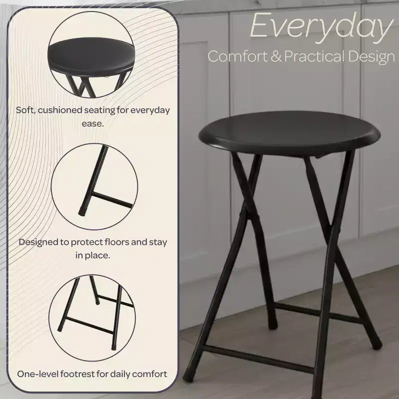 Lot de 2 tabourets de bar pliants Lavish Home, tabourets robustes de 45,7 cm avec capacité de 102 kg et sièges rembourrés pour dortoir, salle de loisirs ou salle de jeux